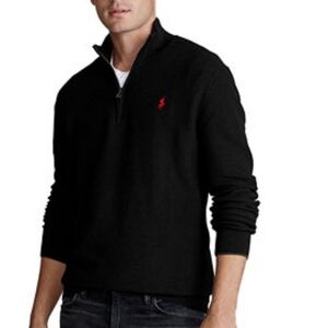 POLO RALPH LAUREN Men's Black Cotton Quarter-Zip Sweater Sz L